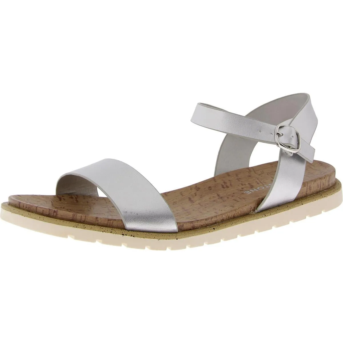 Mattie Womens Faux Leather Open Toe Flats