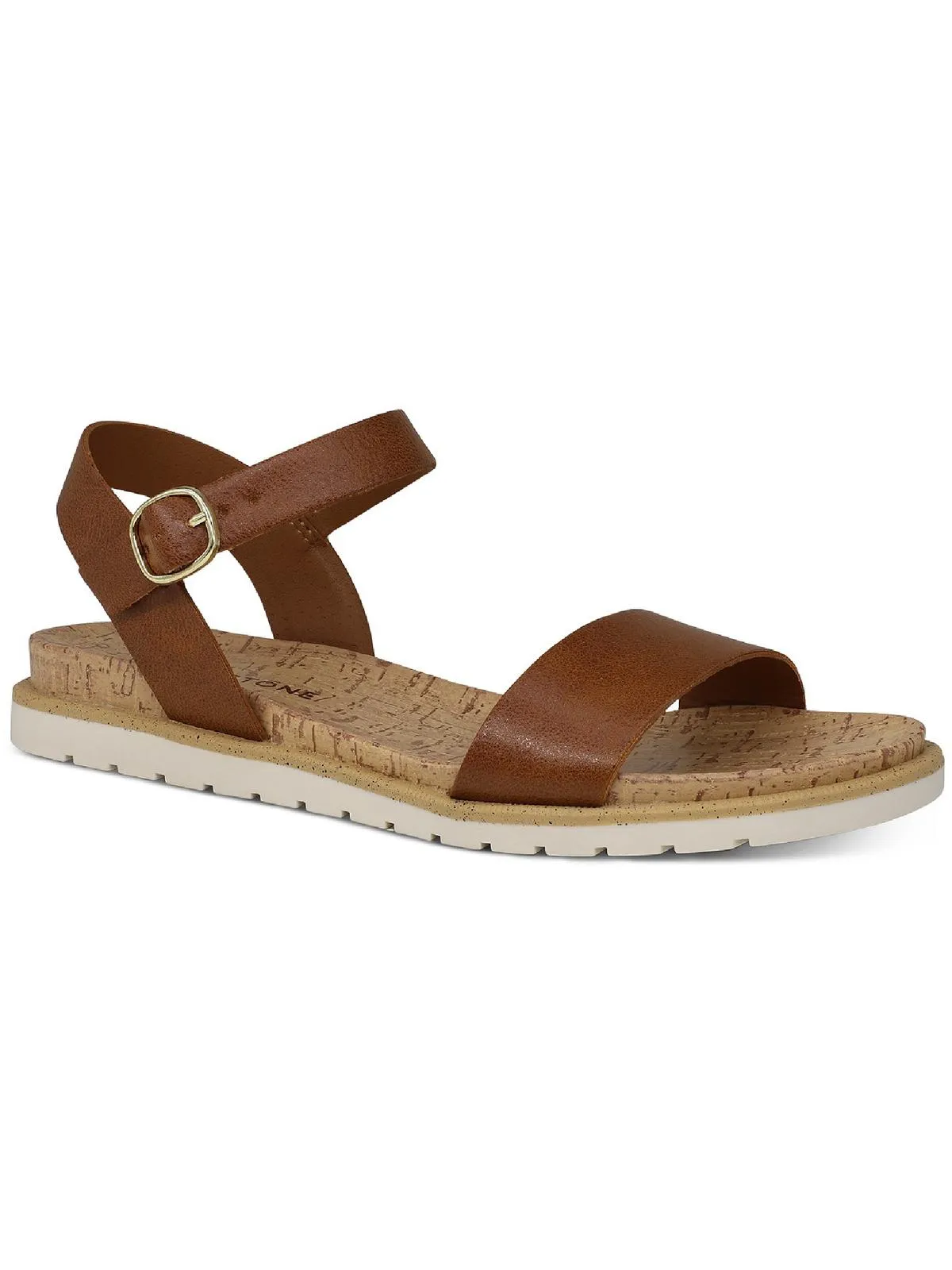 Mattie Womens Faux Leather Open Toe Flats
