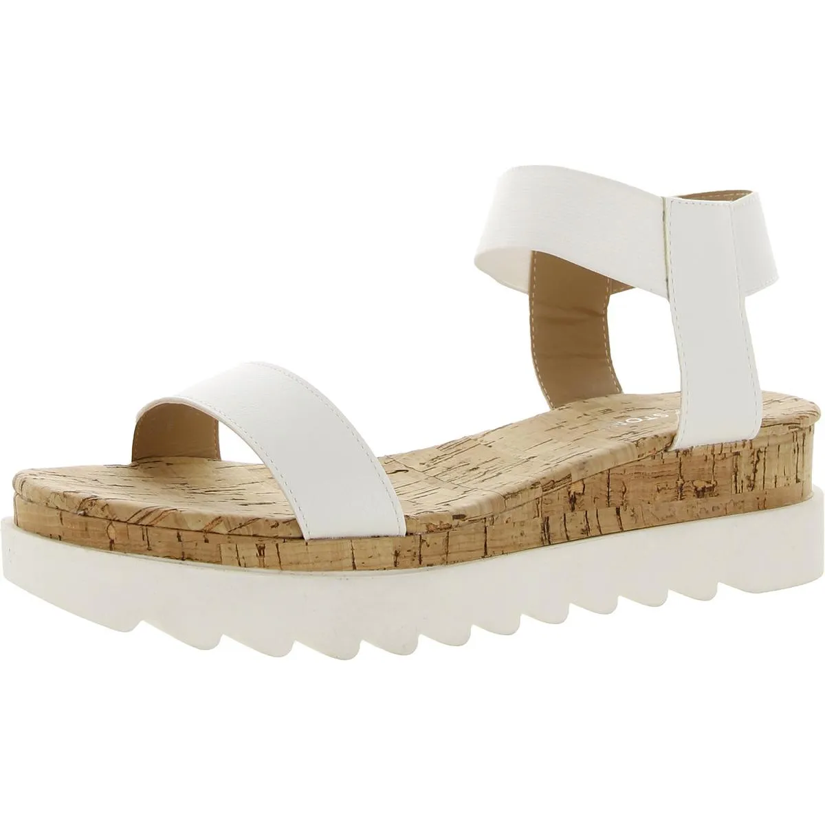 Melanyy Womens Faux Leather Slip On Flatform Sandals