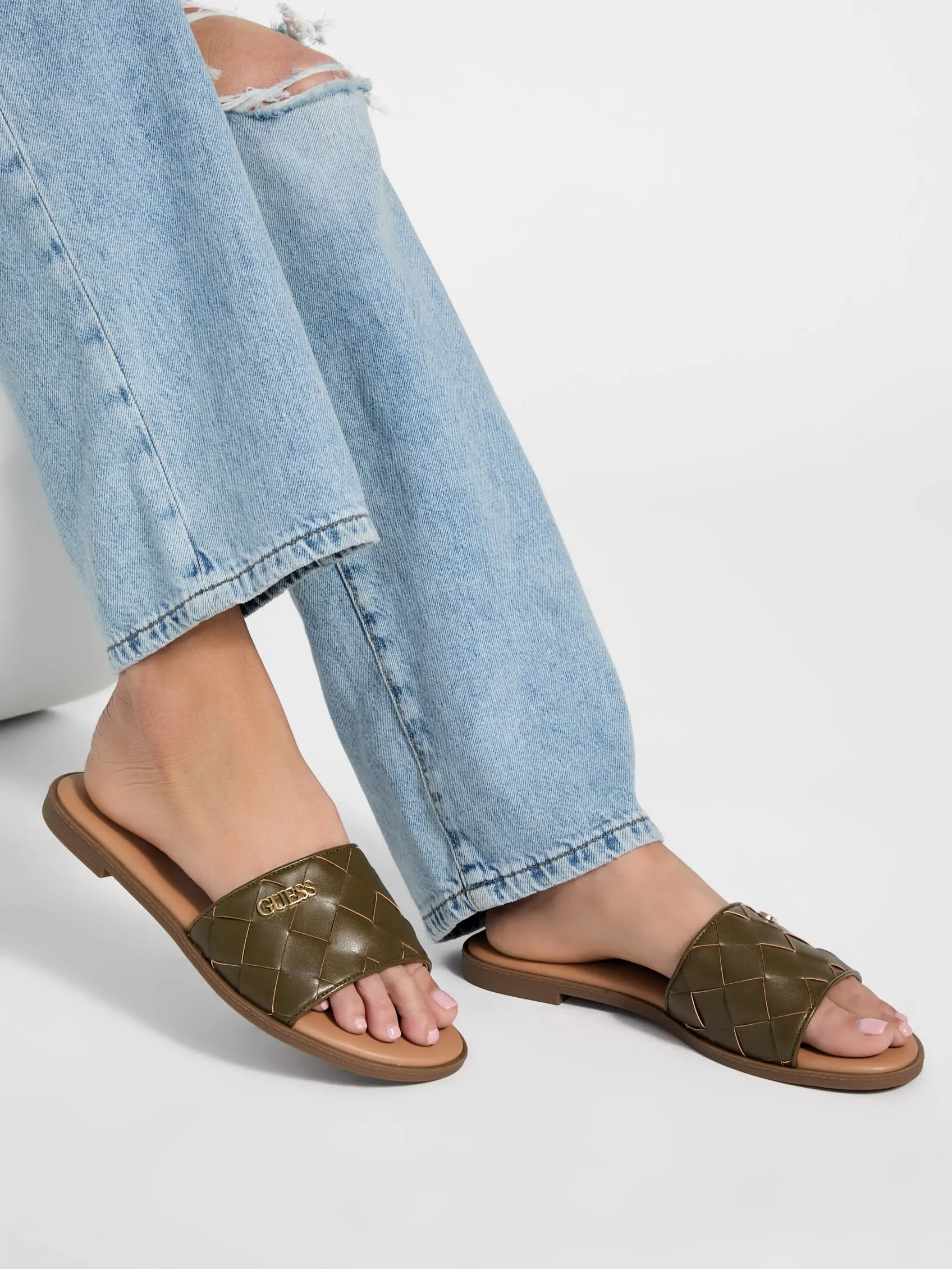Meloria Faux-Leather Woven Slides