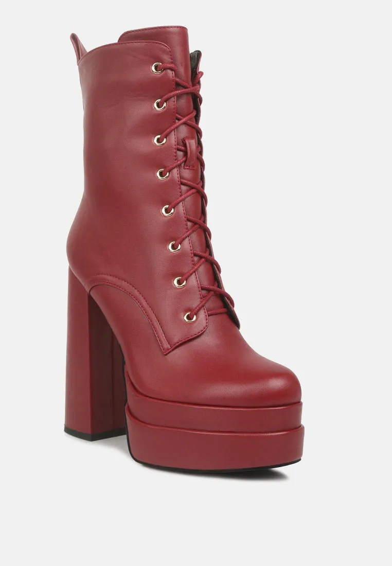 meows faux leather high heel platform ankle boots