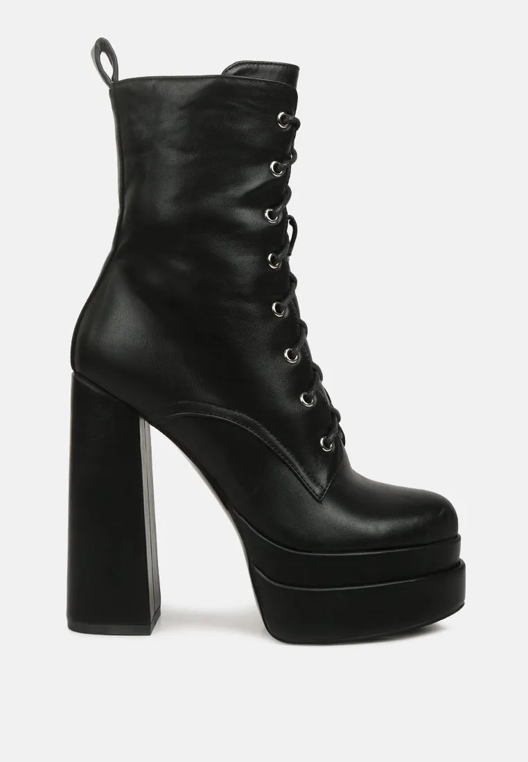 meows faux leather high heel platform ankle boots