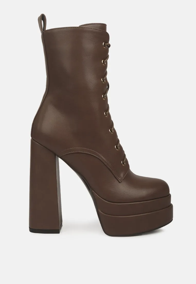 meows faux leather high heel platform ankle boots
