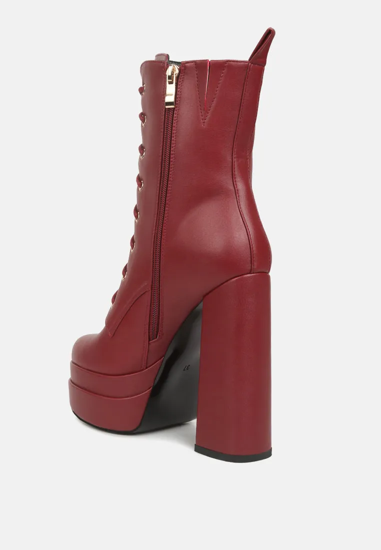 meows faux leather high heel platform ankle boots