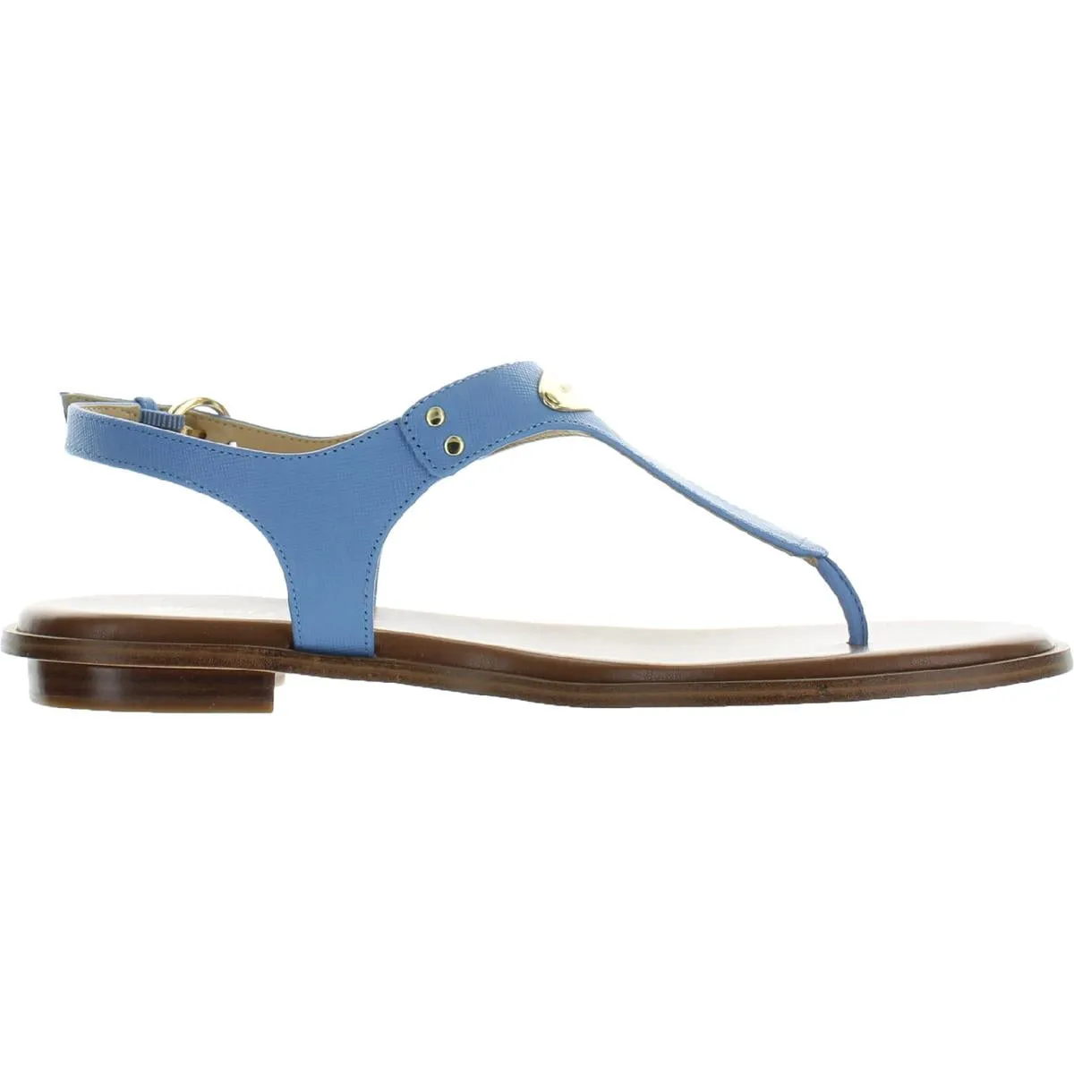 MK Plate Womens Faux Leather T-Strap Thong Sandals