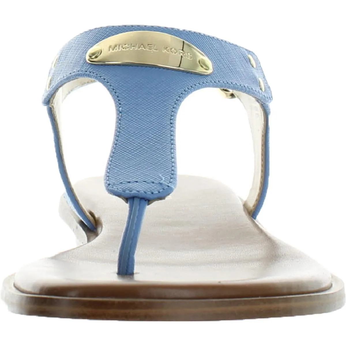 MK Plate Womens Faux Leather T-Strap Thong Sandals