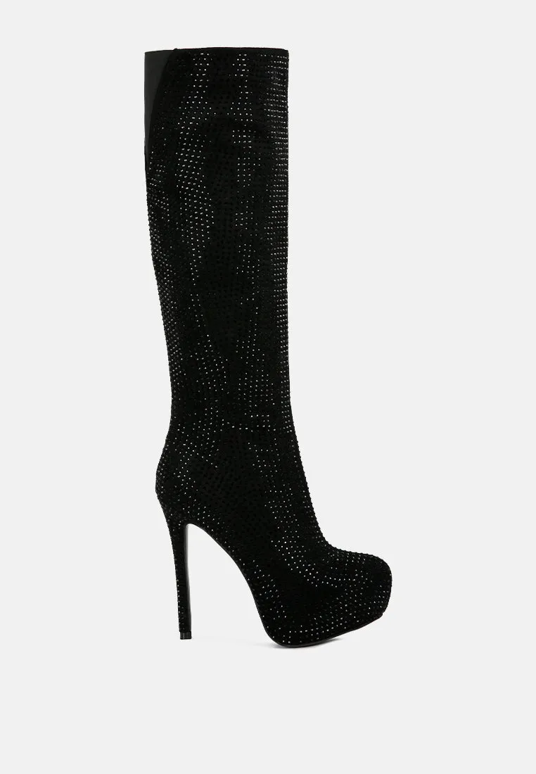 nebula rhinestone embellished stiletto calf boots