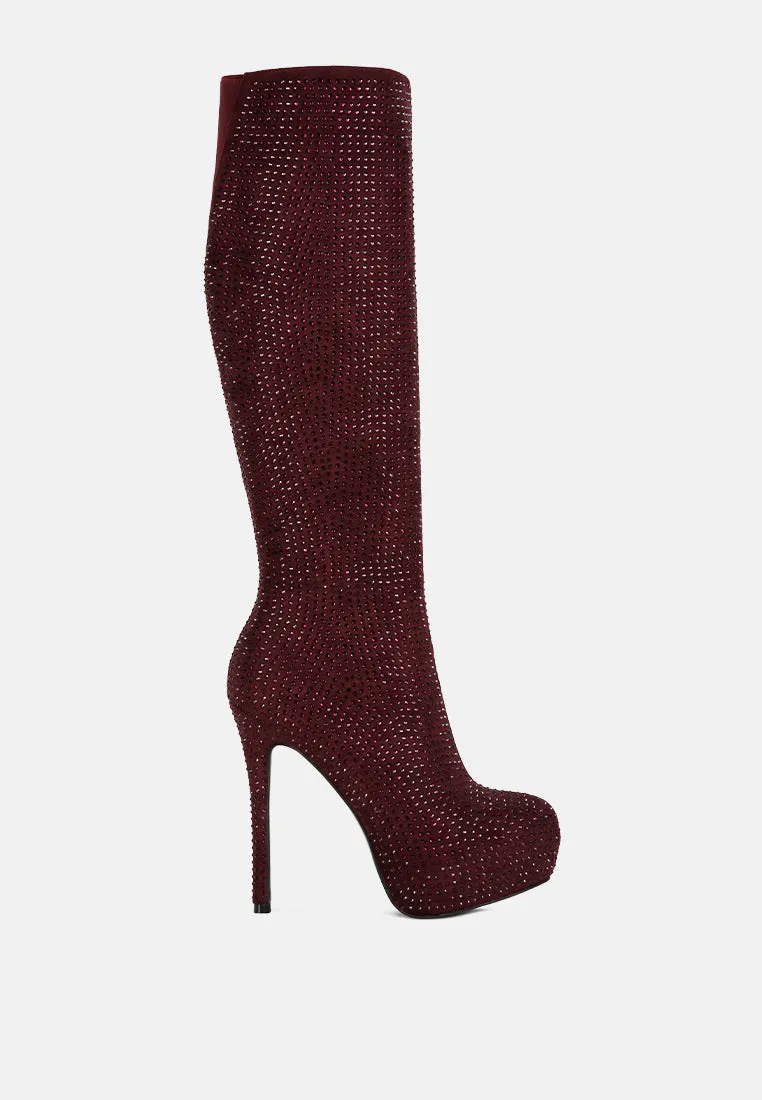 nebula rhinestone embellished stiletto calf boots