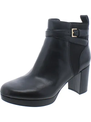 Nella Womens Leather Block Heel Ankle Boots