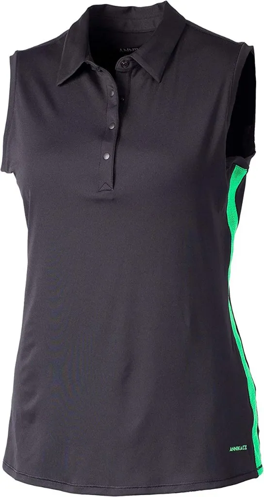 New Annika by Cutter & Buck Black Sleeveless Polo w/ Green Trim MSP$7530