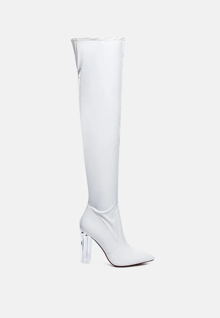noire thigh high long boots in patent pu