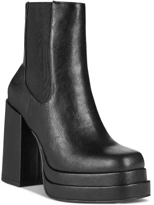 Ohara Womens Faux Leather Chunky Ankle Boots