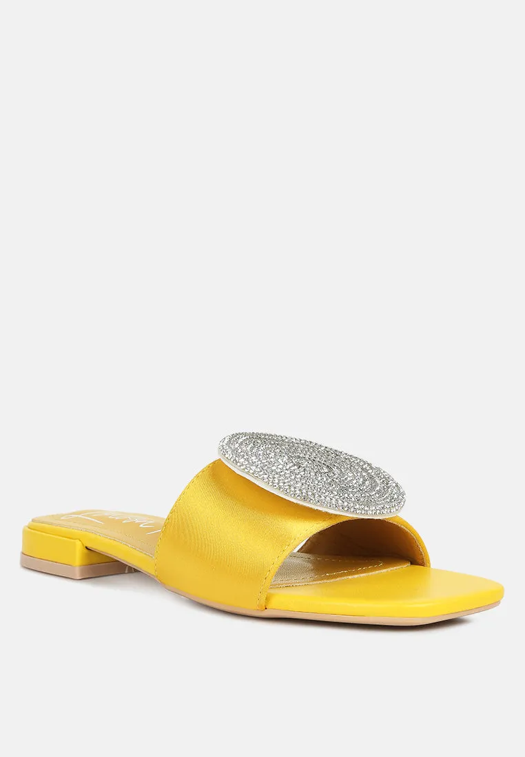 ollilie rhinestones embellished brooch slip on sandals