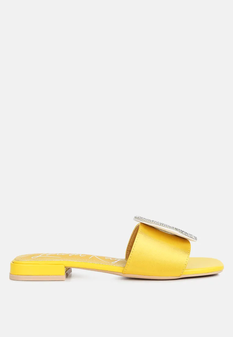ollilie rhinestones embellished brooch slip on sandals