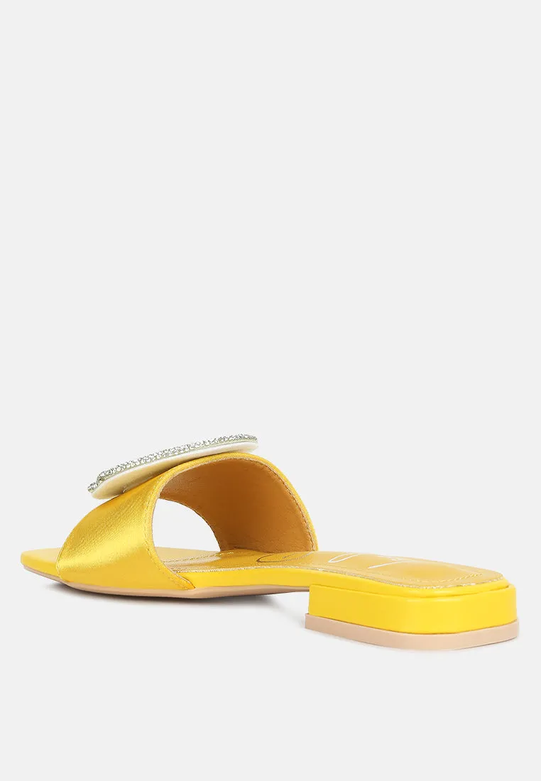 ollilie rhinestones embellished brooch slip on sandals