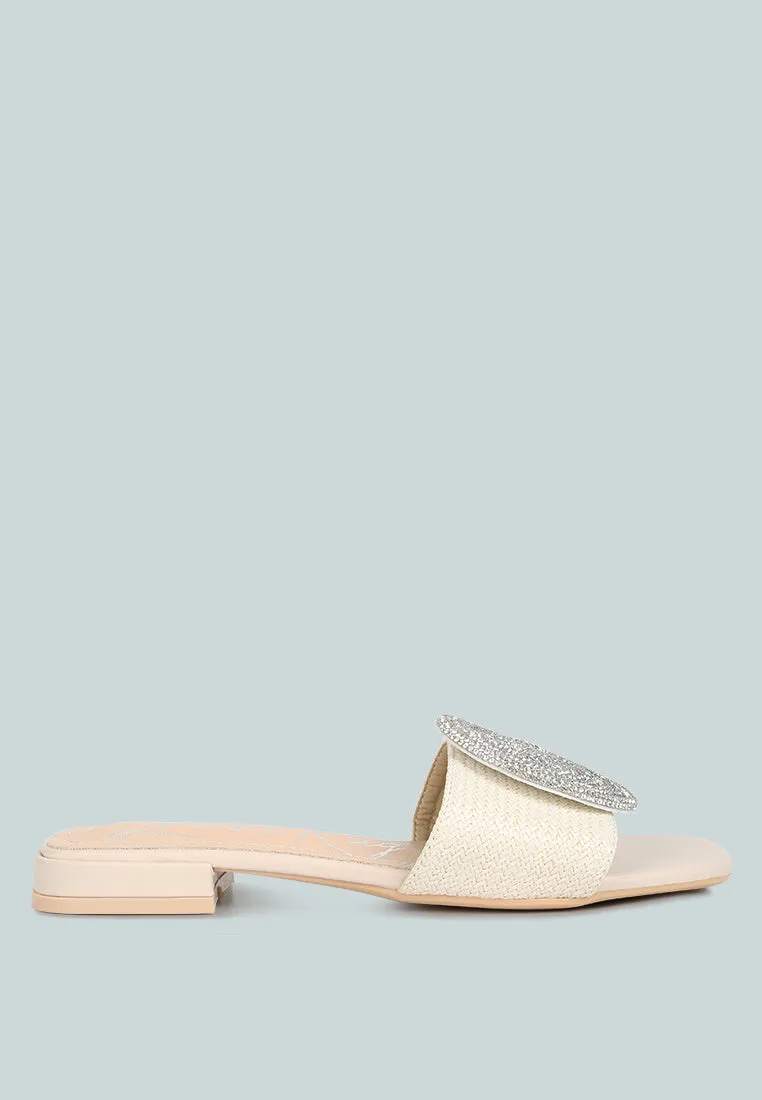 ollilie rhinestones embellished brooch slip on sandals