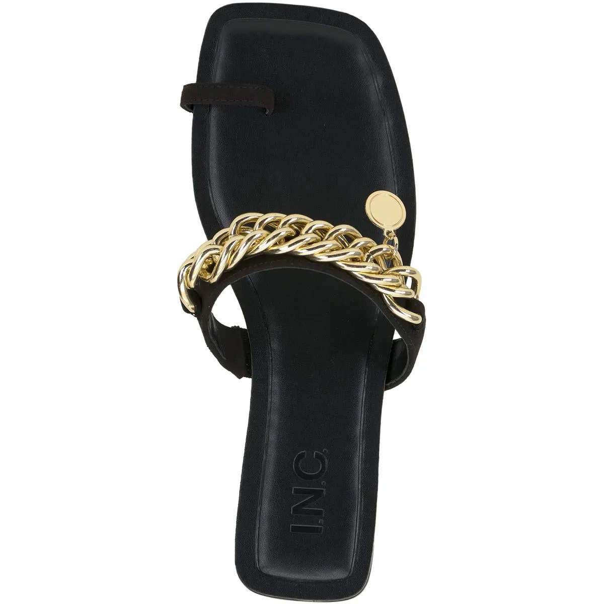 Peetie Womens Faux Leather Chain Slide Sandals