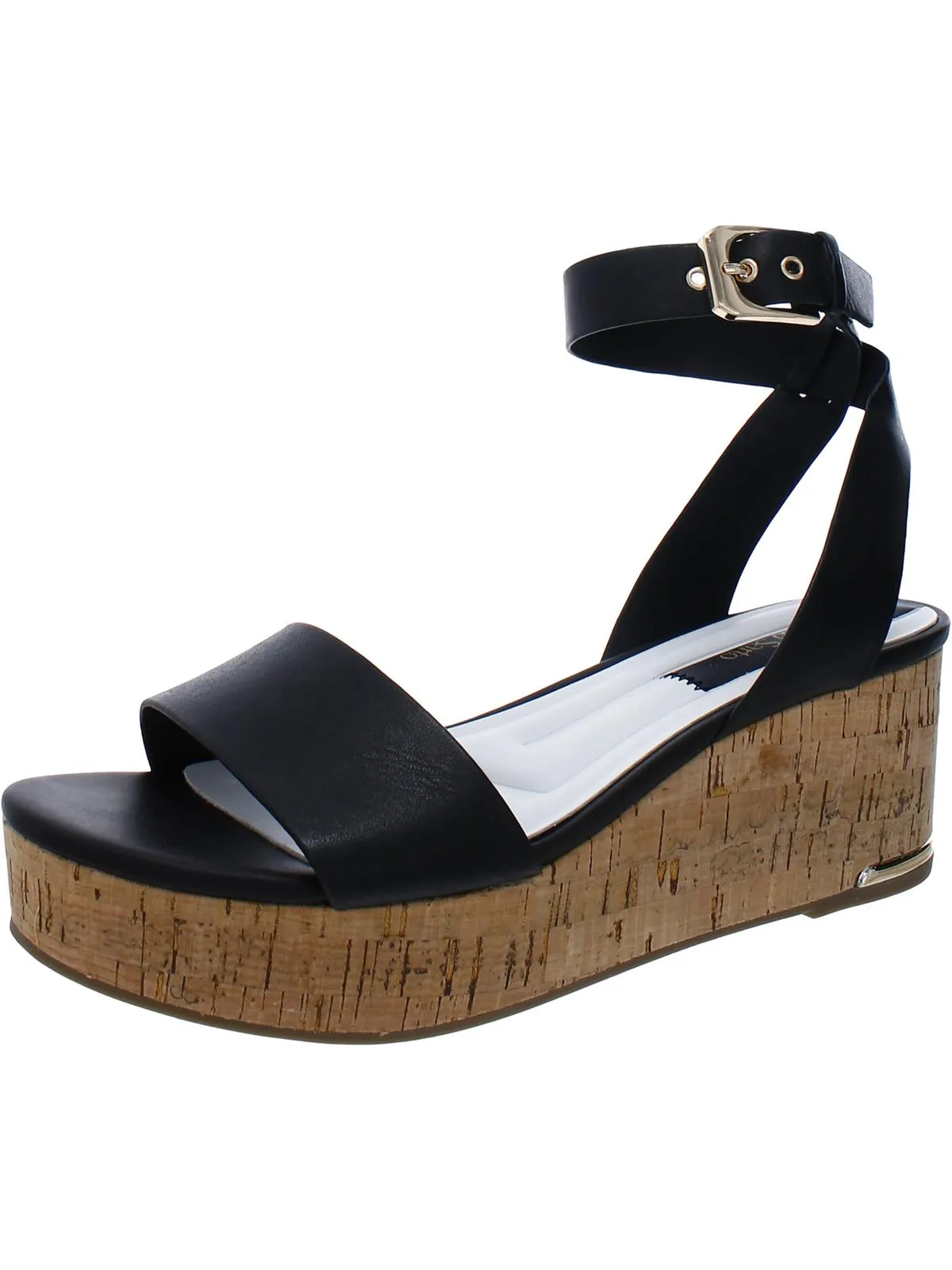 Presley Womens Leather Ankle Strap Wedge Sandals