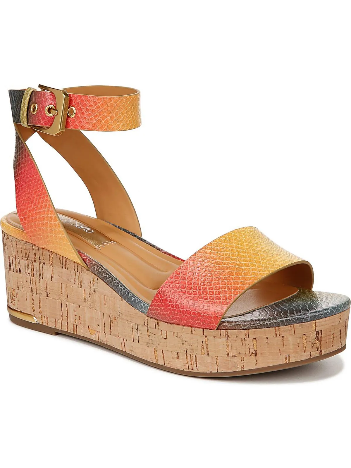 Presley Womens Leather Ankle Strap Wedge Sandals