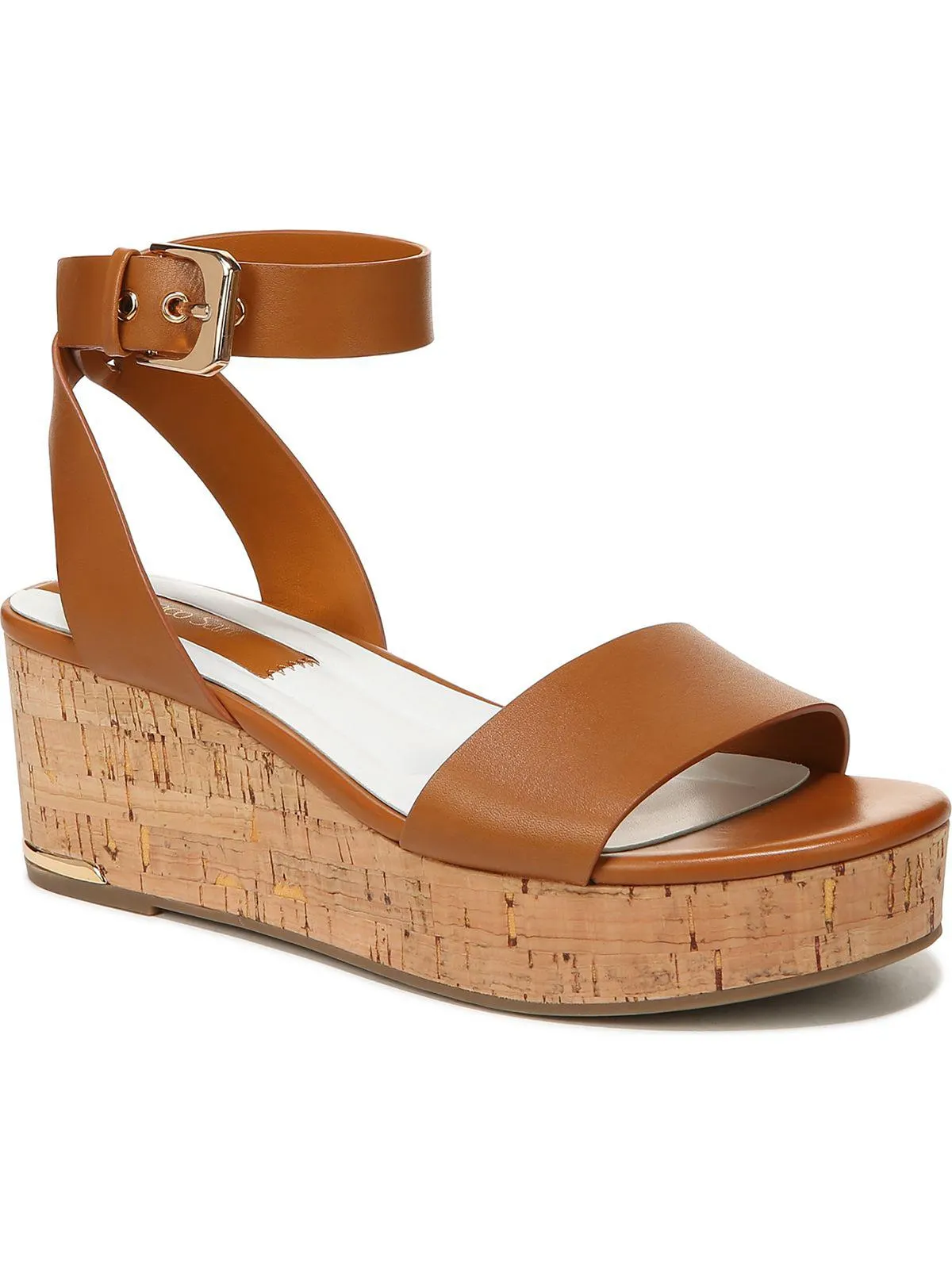 Presley Womens Leather Ankle Strap Wedge Sandals