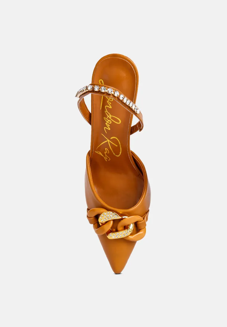 pull me diamante embellished chain sandals