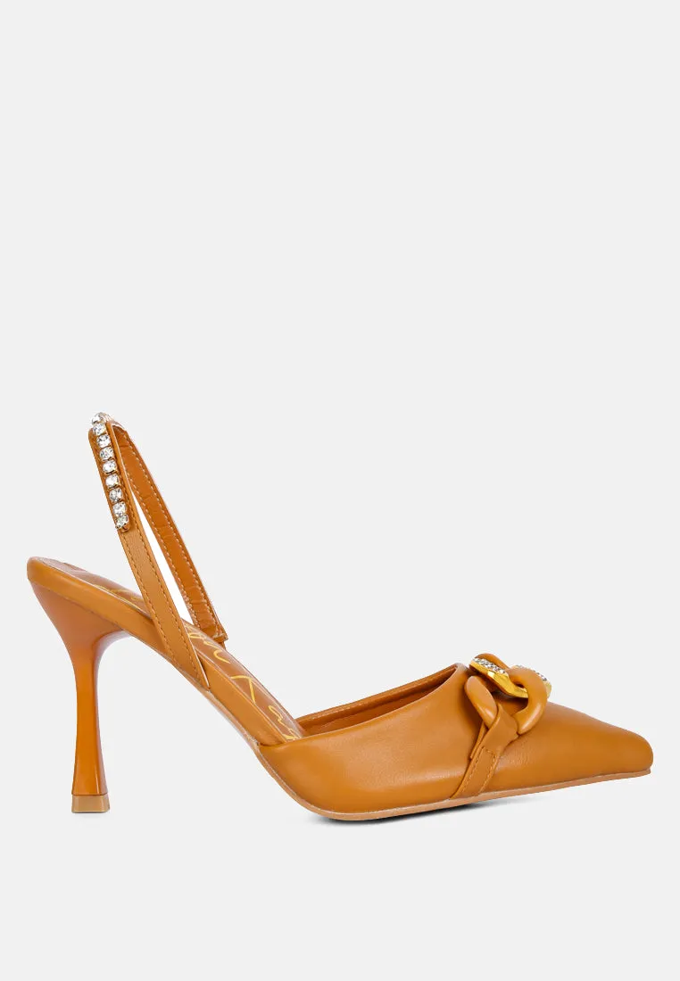 pull me diamante embellished chain sandals