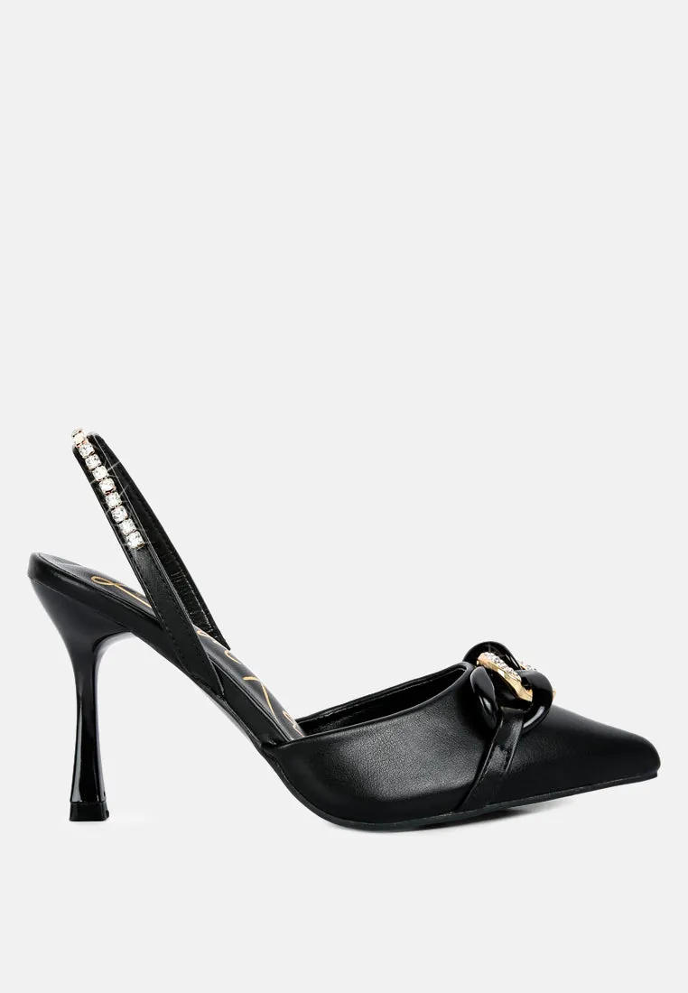 pull me diamante embellished chain sandals