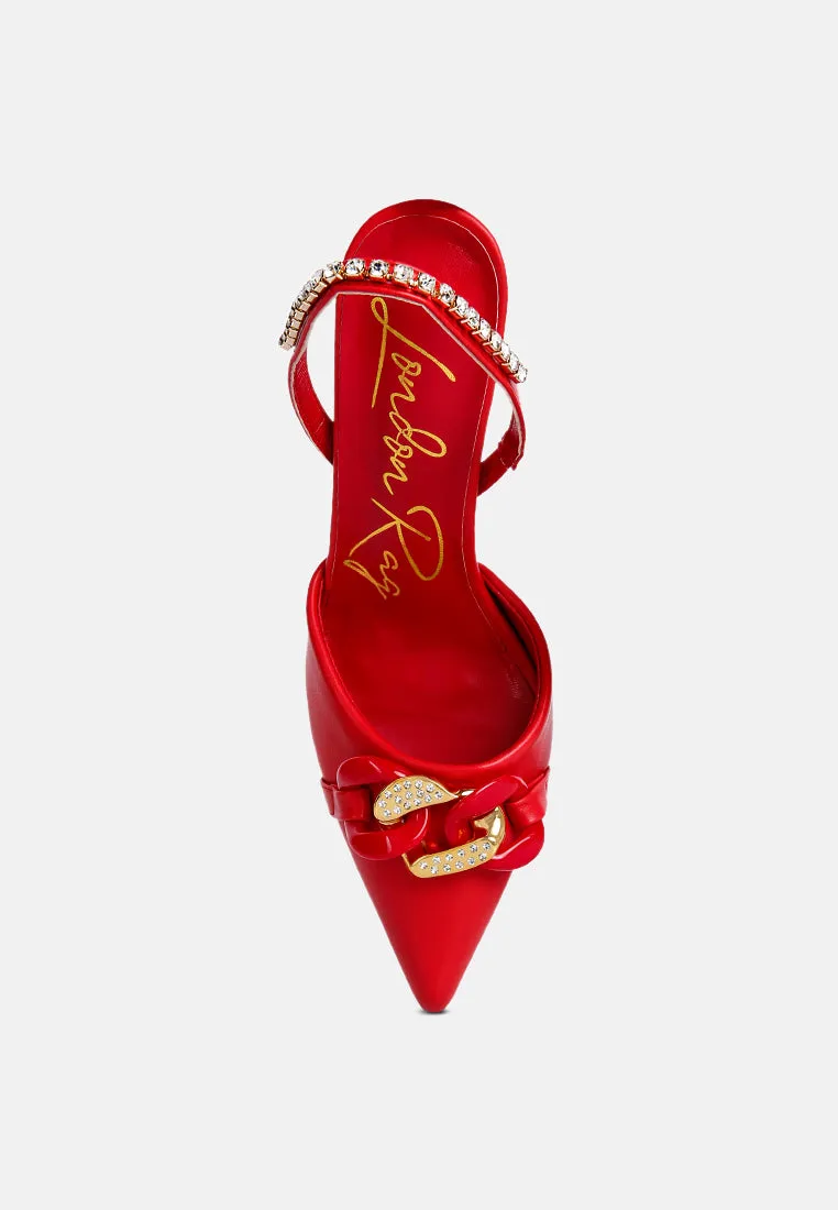 pull me diamante embellished chain sandals
