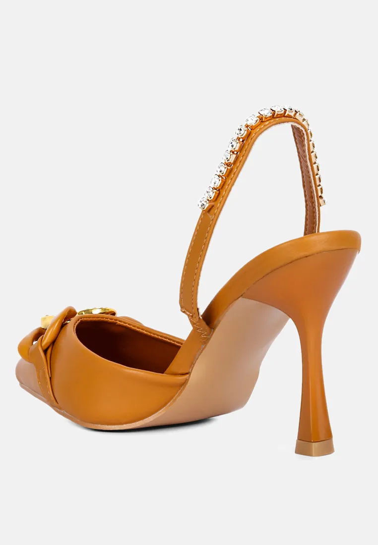 pull me diamante embellished chain sandals