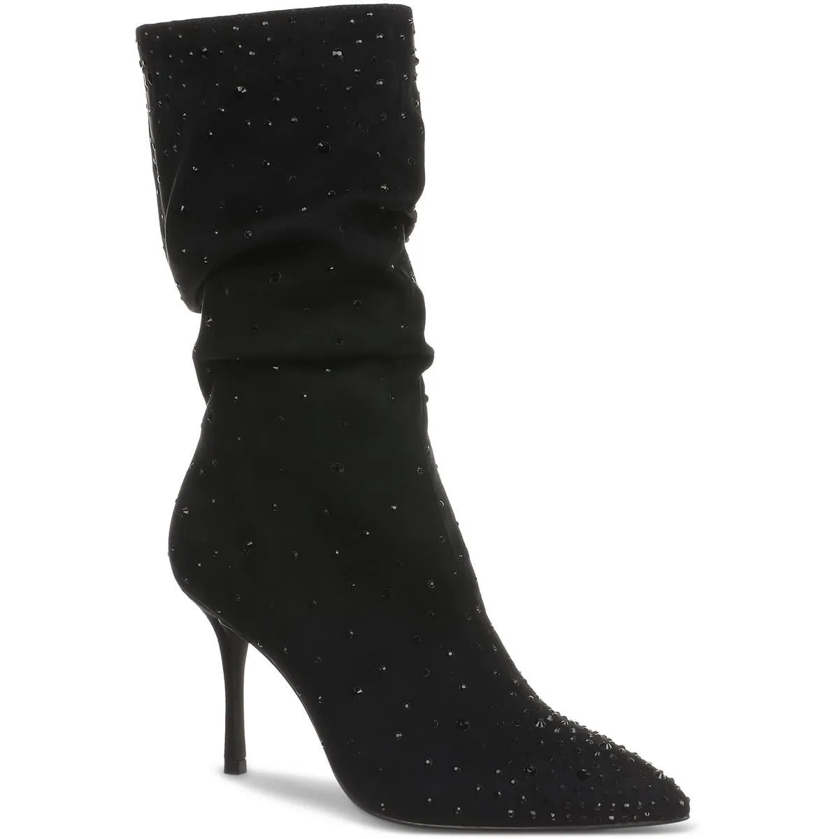 Raquell Womens Pointed Toe Rhinestones Mid-Calf Boots