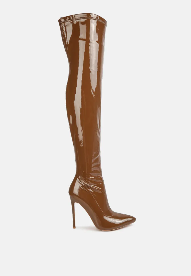 riggle long patent pu high heel boots