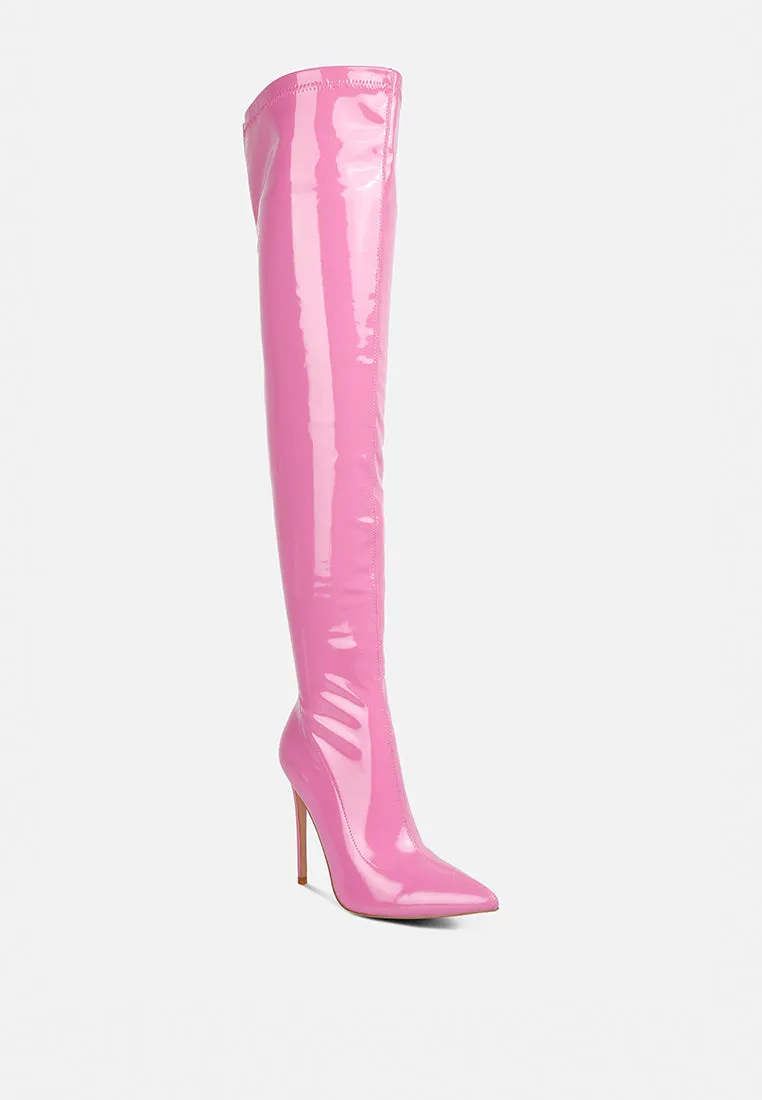 riggle long patent pu high heel boots