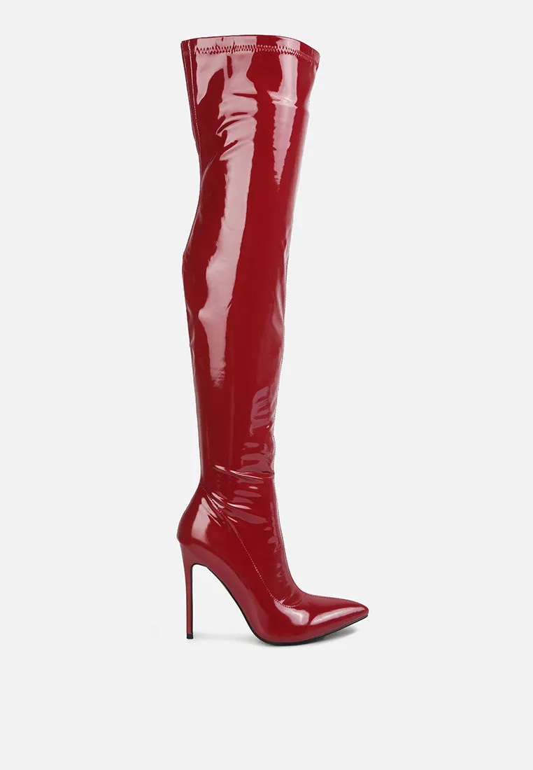 riggle long patent pu high heel boots