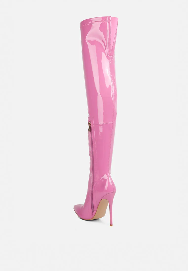riggle long patent pu high heel boots