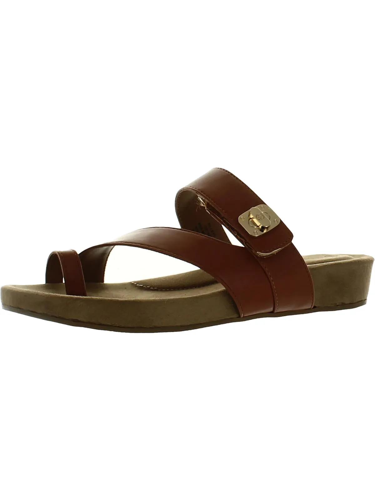 Rilleyy Womens Faux Leather Toe Loop Slide Sandals