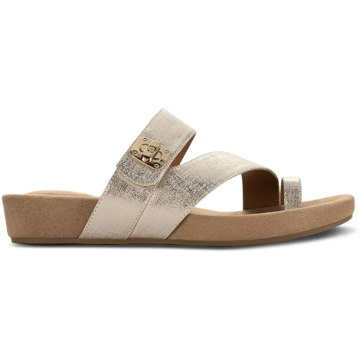 Rilleyy Womens Faux Leather Toe Loop Slide Sandals