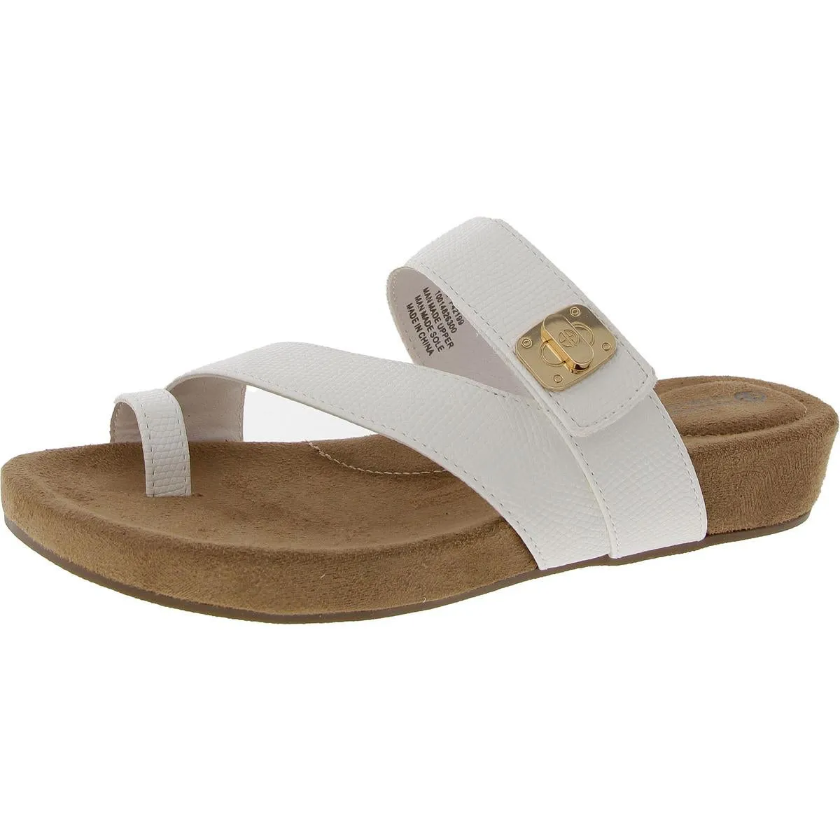 Rilleyy Womens Faux Leather Toe Loop Slide Sandals