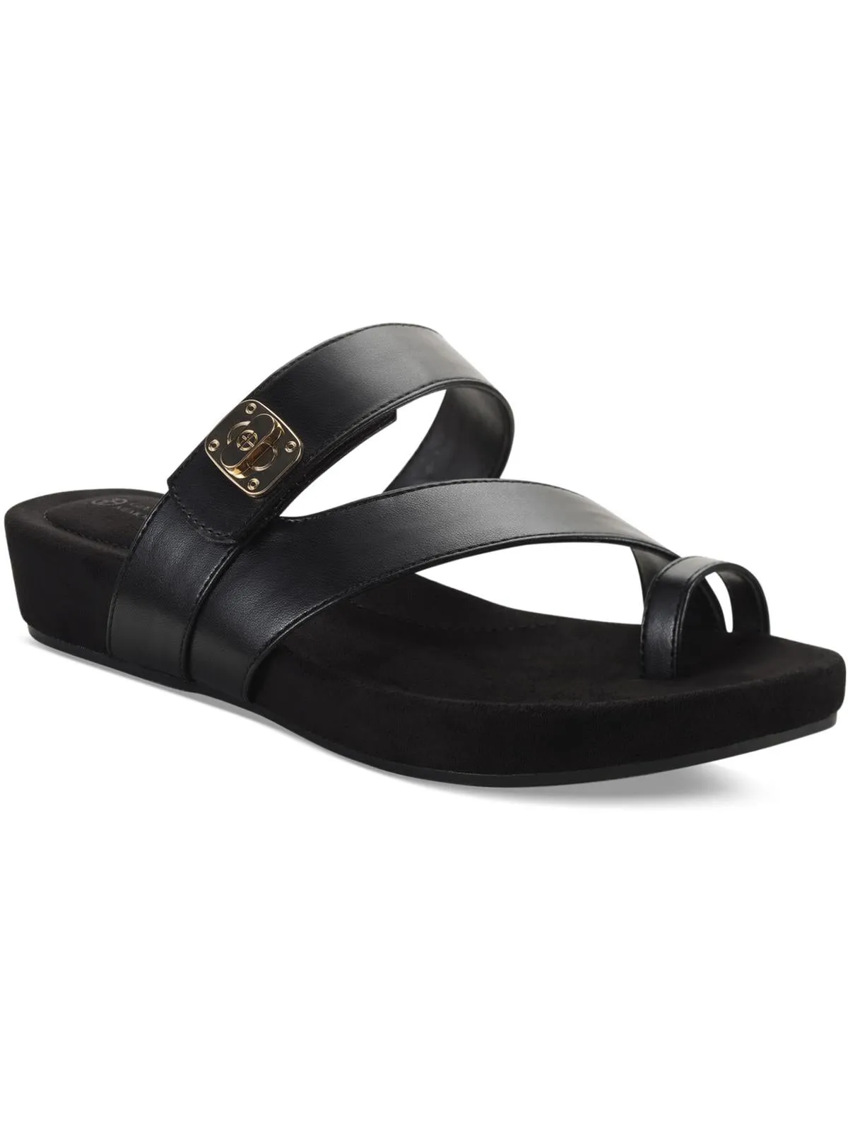 Rilleyy Womens Faux Leather Toe Loop Slide Sandals