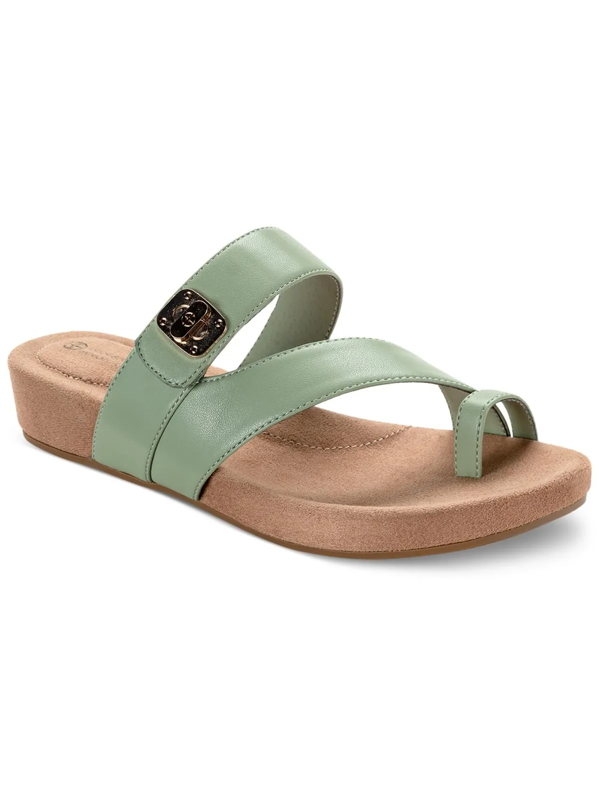 Rilleyy Womens Faux Leather Toe Loop Slide Sandals