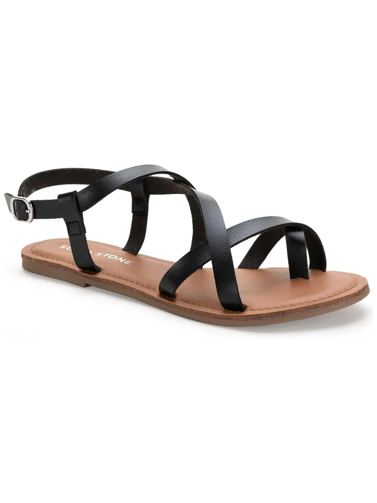 Roxxie Womens Faux Leather Ankle Strap Flats