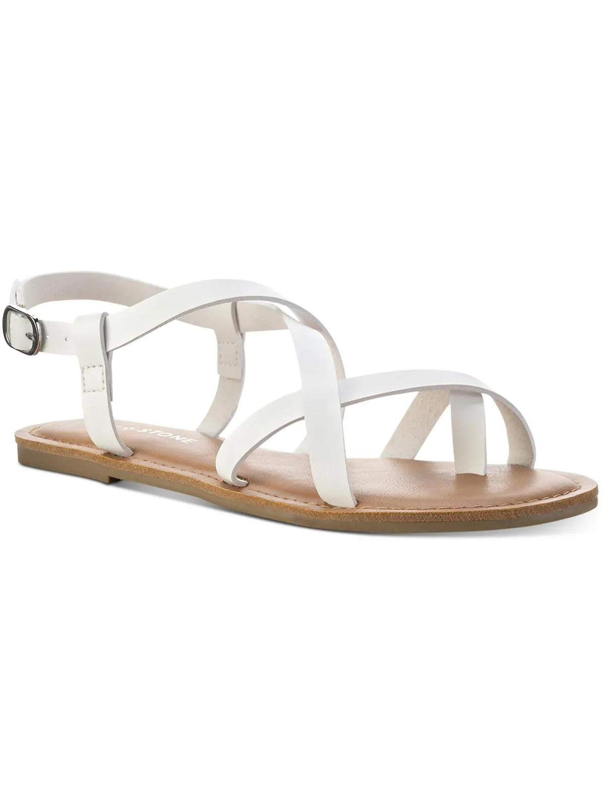 Roxxie Womens Faux Leather Ankle Strap Flats