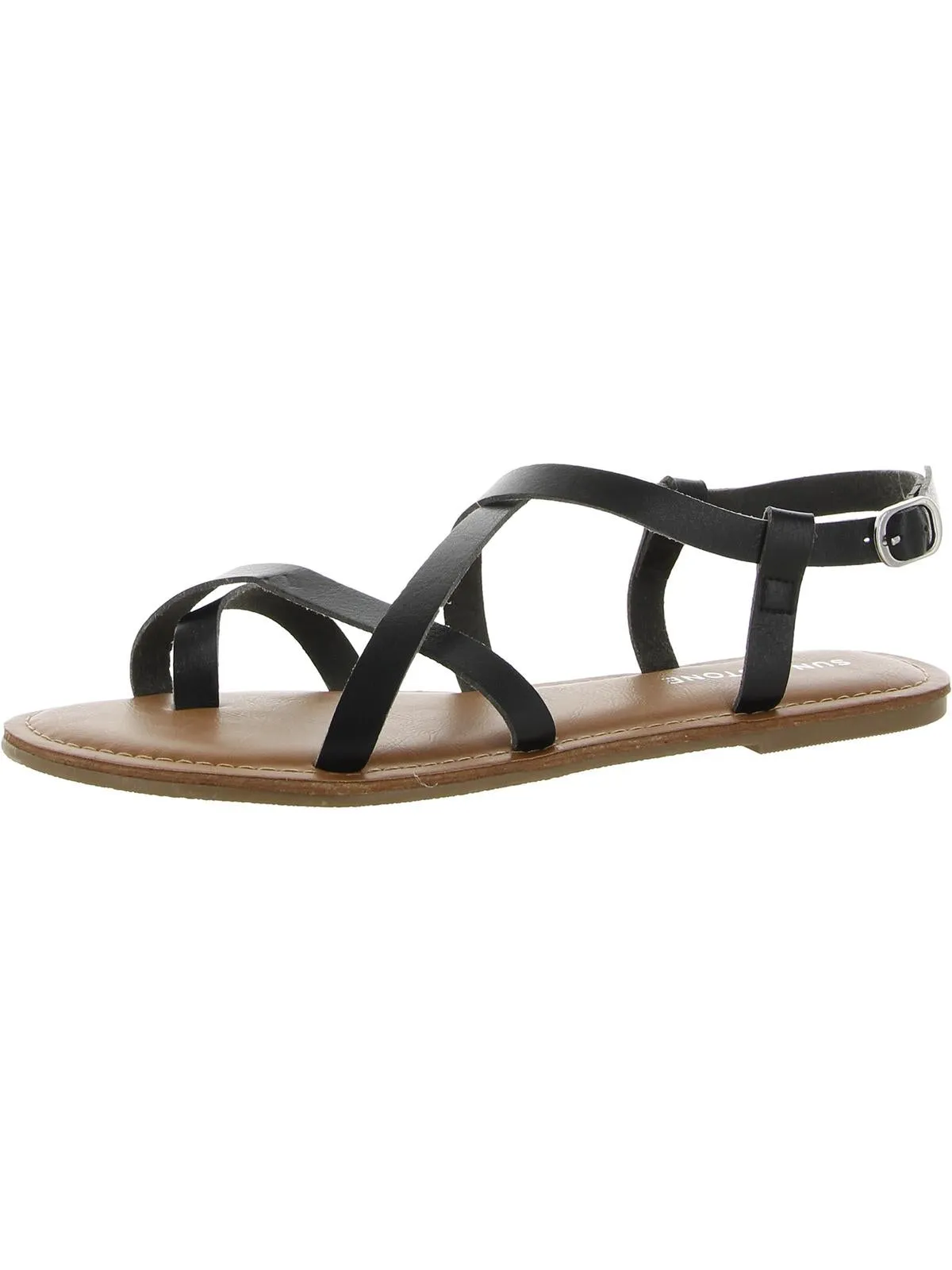 Roxxie Womens Faux Leather Ankle Strap Flats
