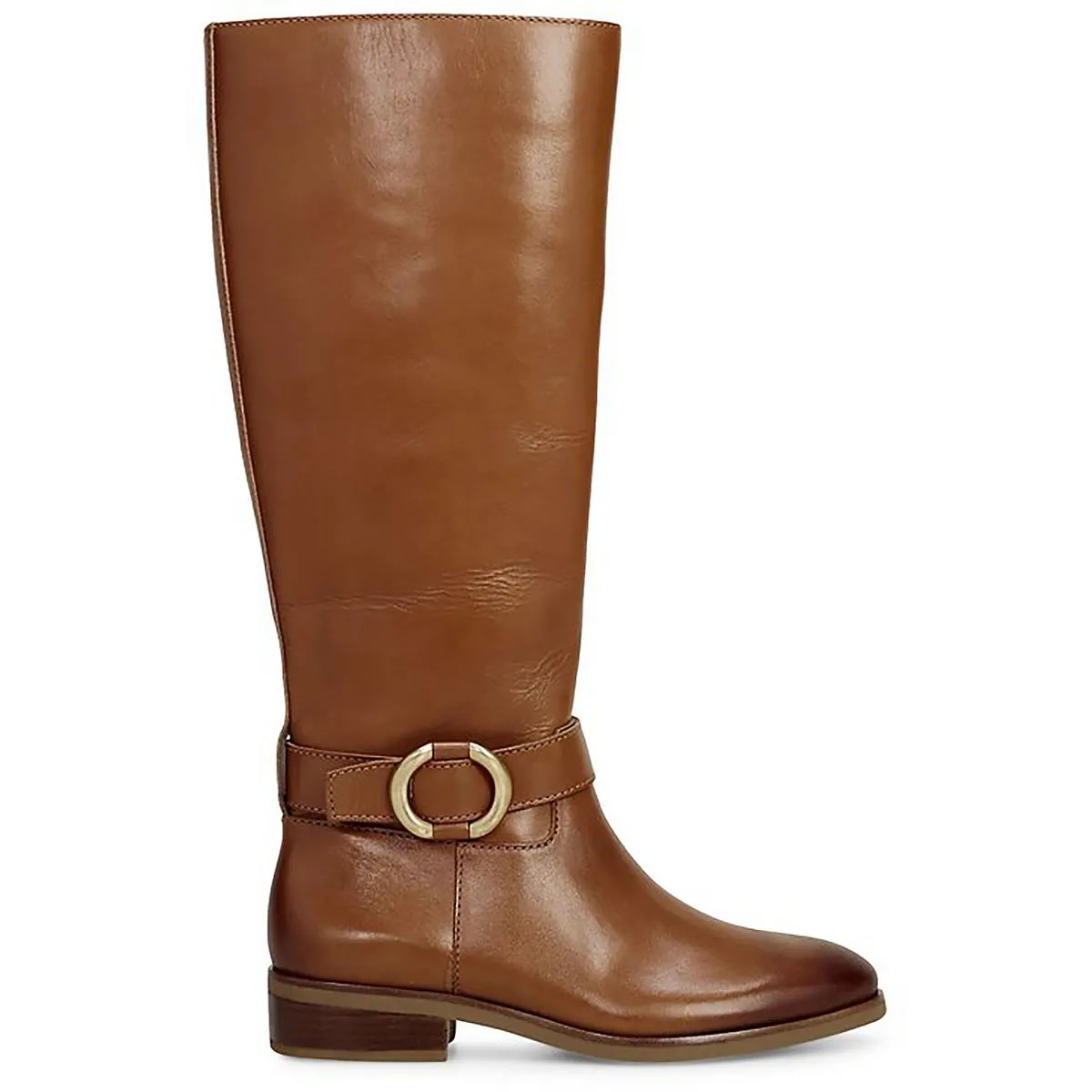 Samtry Womens Leather Stacked Heel Knee-High Boots