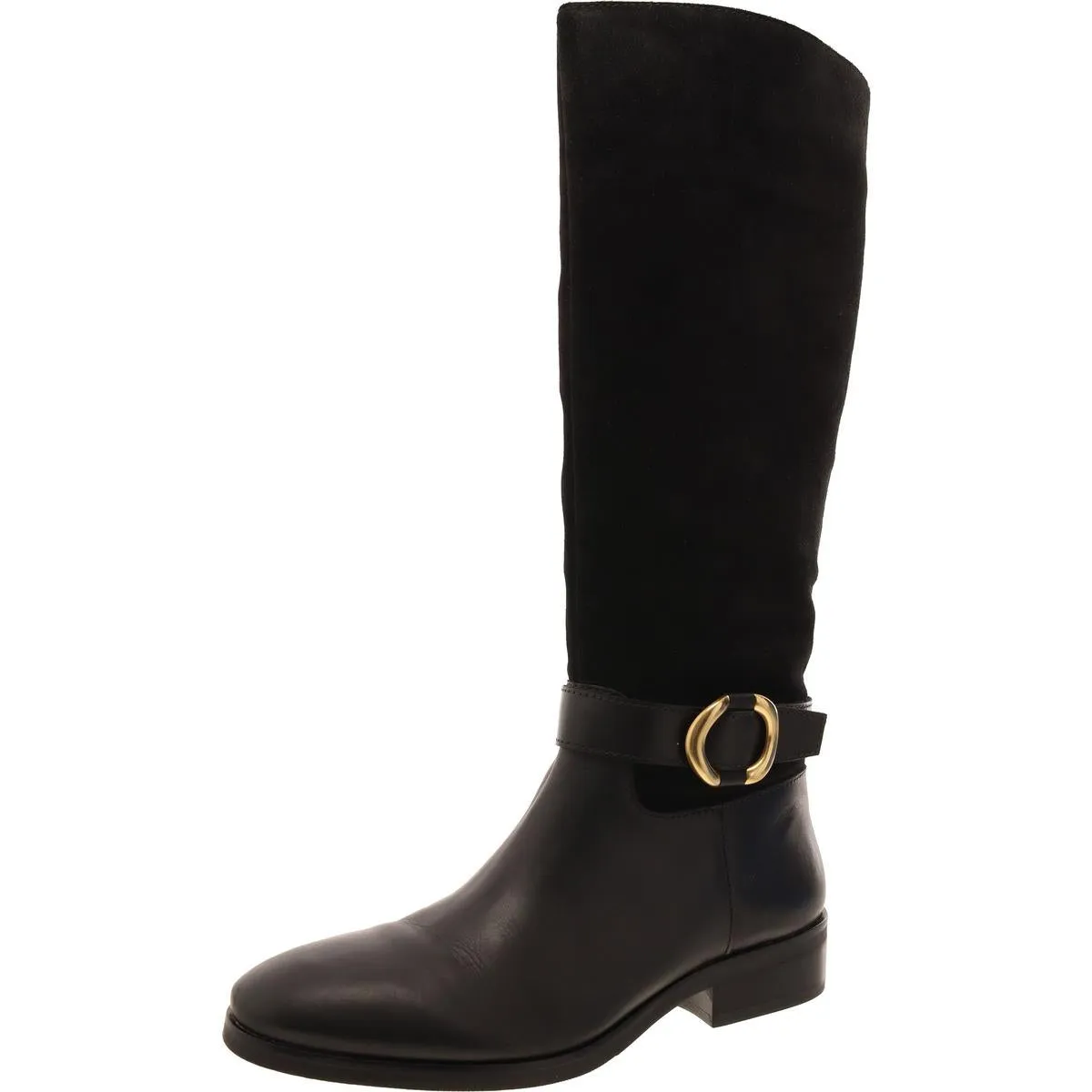 Samtry Womens Leather Stacked Heel Knee-High Boots