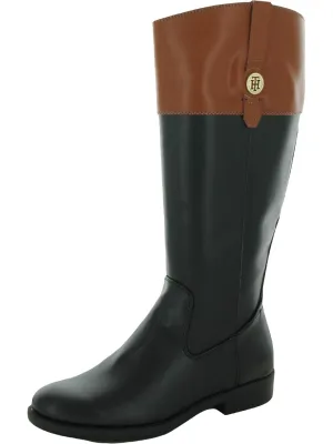Shano Womens Faux Leather Wide Calf Riding Boots