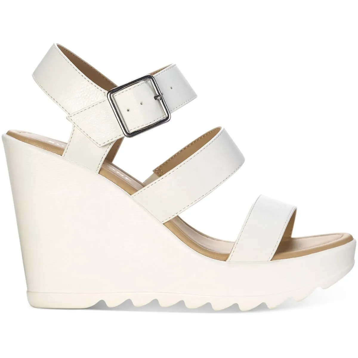 Siennaa Womens Faux Leather Strappy Wedge Heels