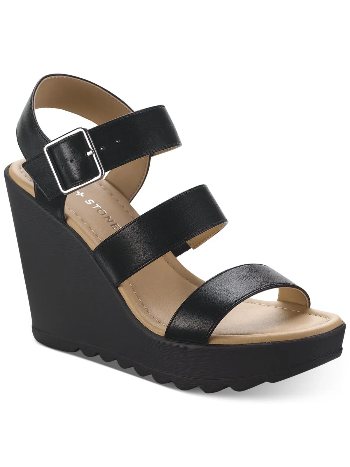 Siennaa Womens Faux Leather Strappy Wedge Heels