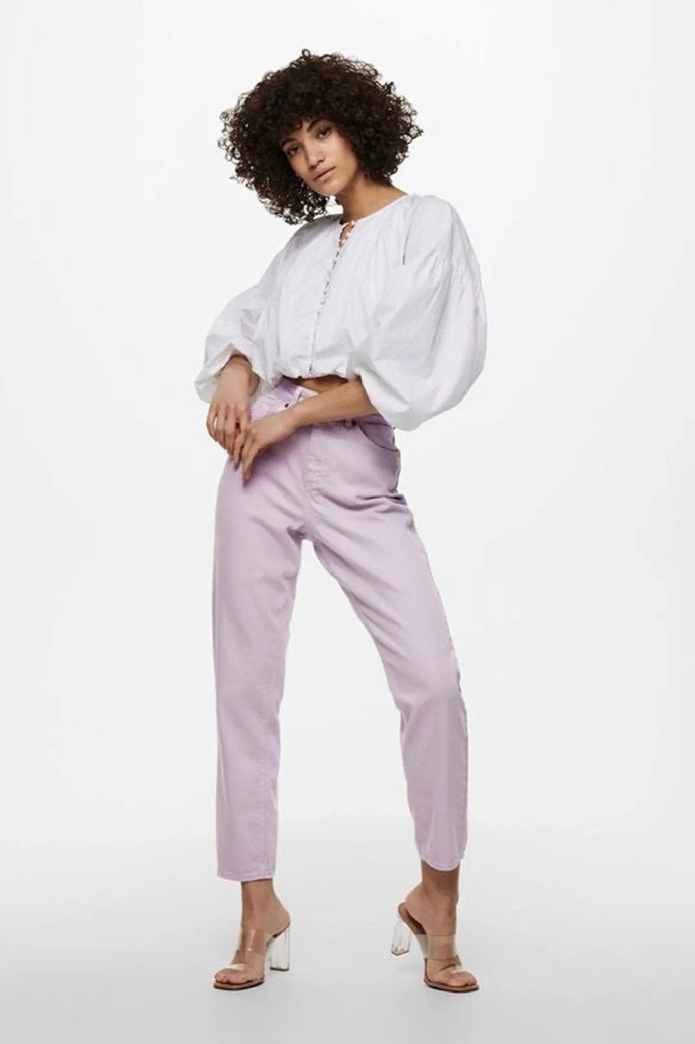 Solid Colour Mum Jeans - Orchid Bouquet