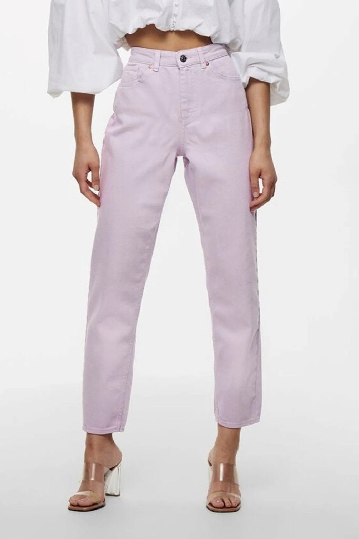 Solid Colour Mum Jeans - Orchid Bouquet
