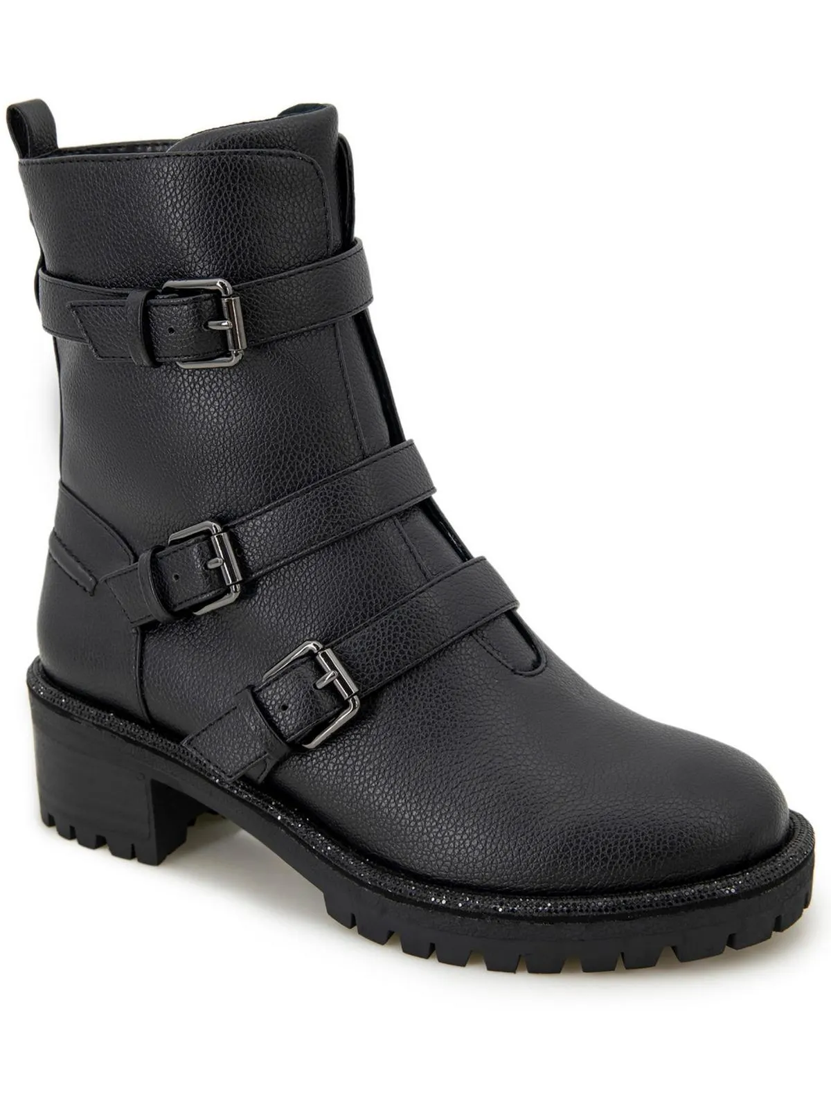 Tate Womens Faux Leather Rhinestone Motorcycle Boots